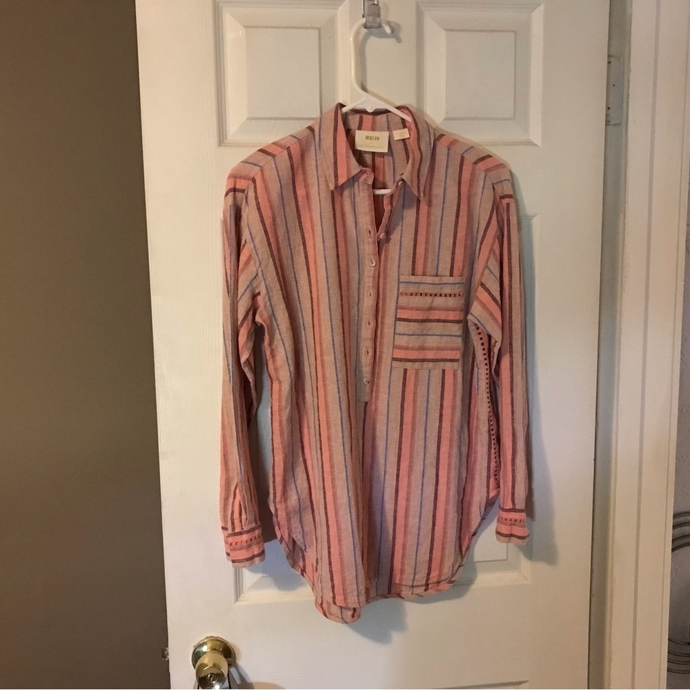 Maeve Three Quarter Button Down Blouse
